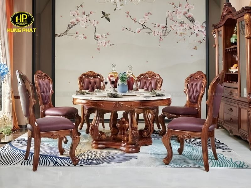 bộ bàn ăn tròn tân cổ điển sang trọng ba-e06