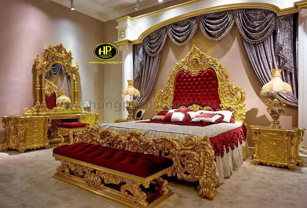 Bộ giường ngủ kèm bàn trang điểm hoàng gia A-58
