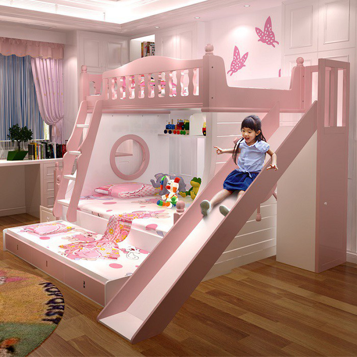 Mẫu giường tầng đẹp cho bé gái gam hồng pastel cực yêu