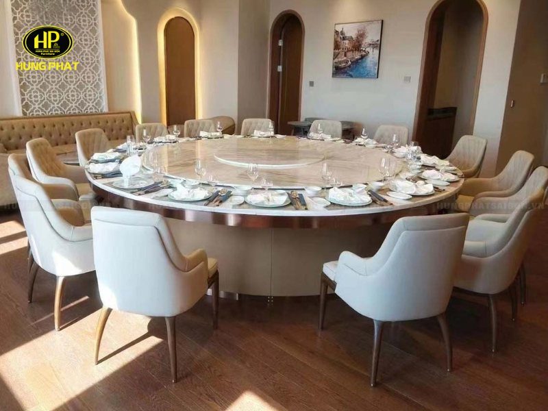 bàn ăn mặt đá tròn lớn cho đại gia đình nk-t03
