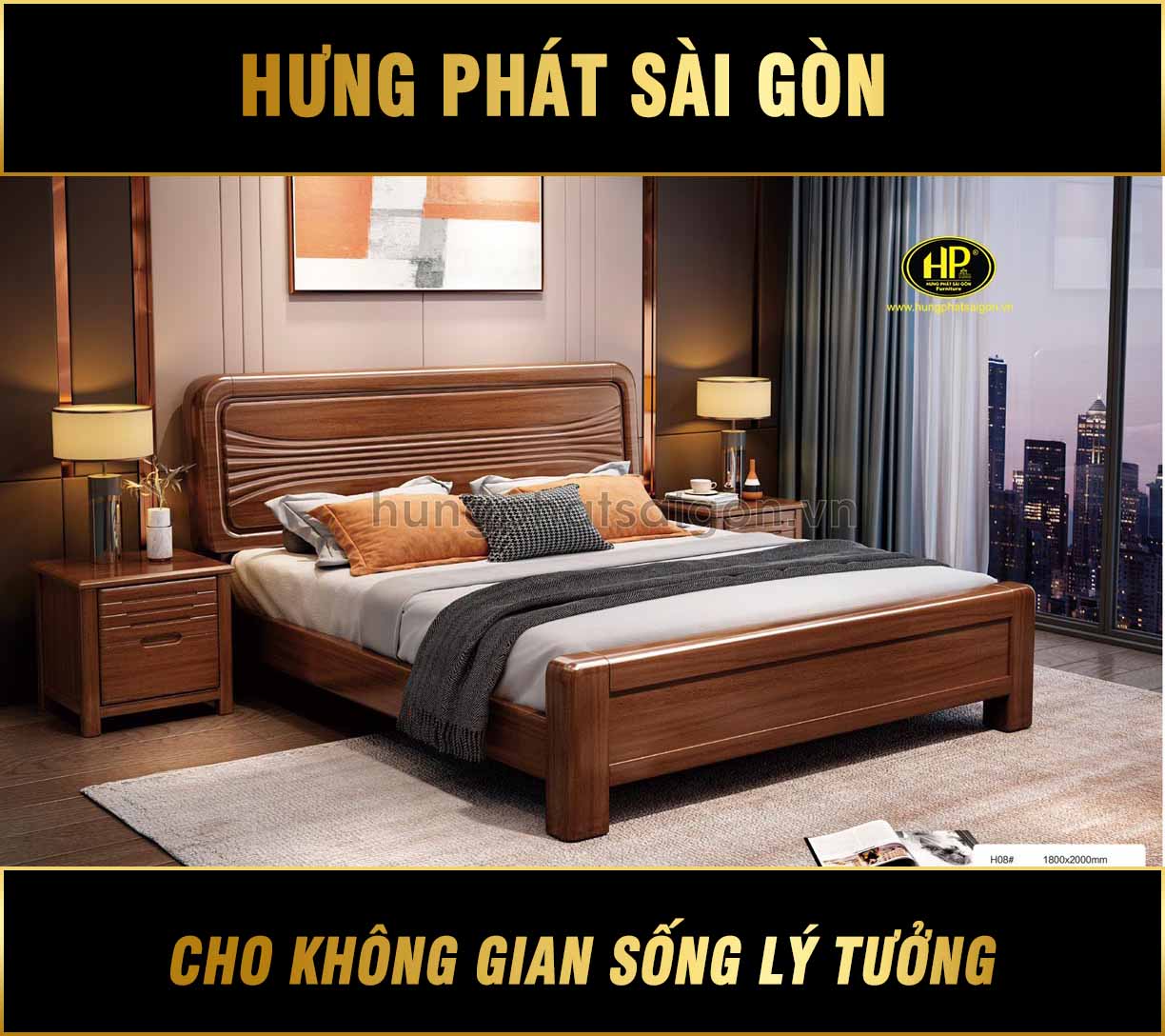 Giường ngủ gỗ nhập khẩu sang trọng TP-H08