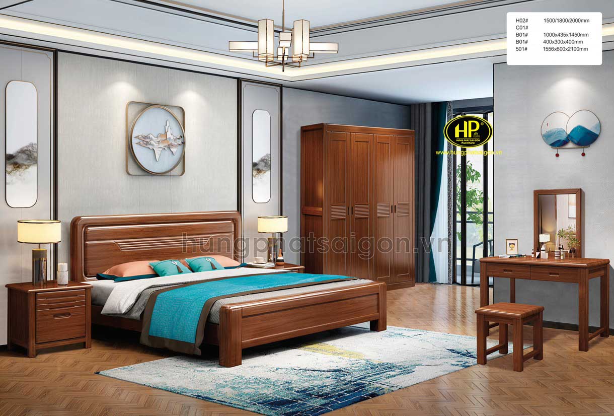 Combo nội thất phòng ngủ bằng gỗ sang trọng TP-H02