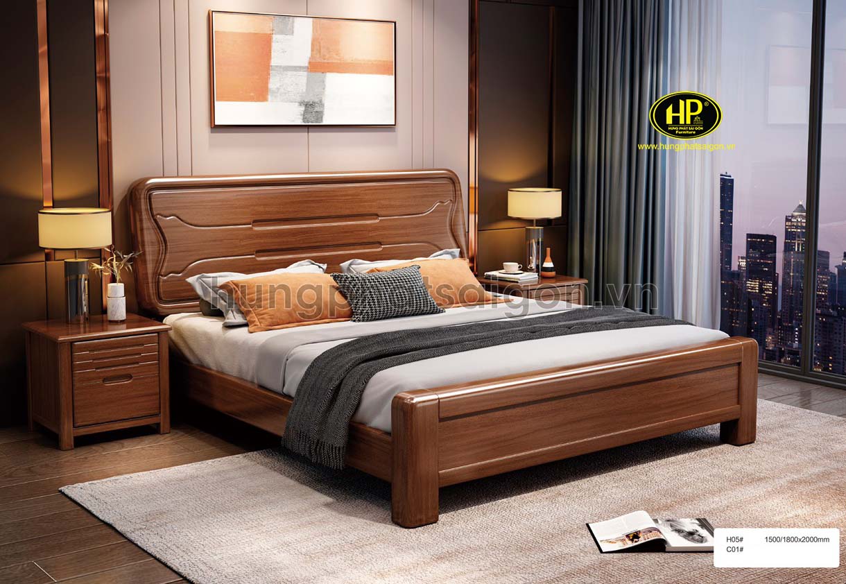 Bộ giường ngủ gỗ hiện đại nhập khẩu TP-H05