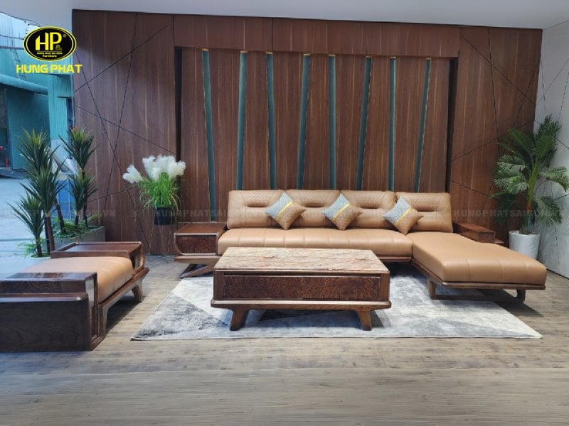 sofa góc l gỗ sồi phòng khách hs-994a