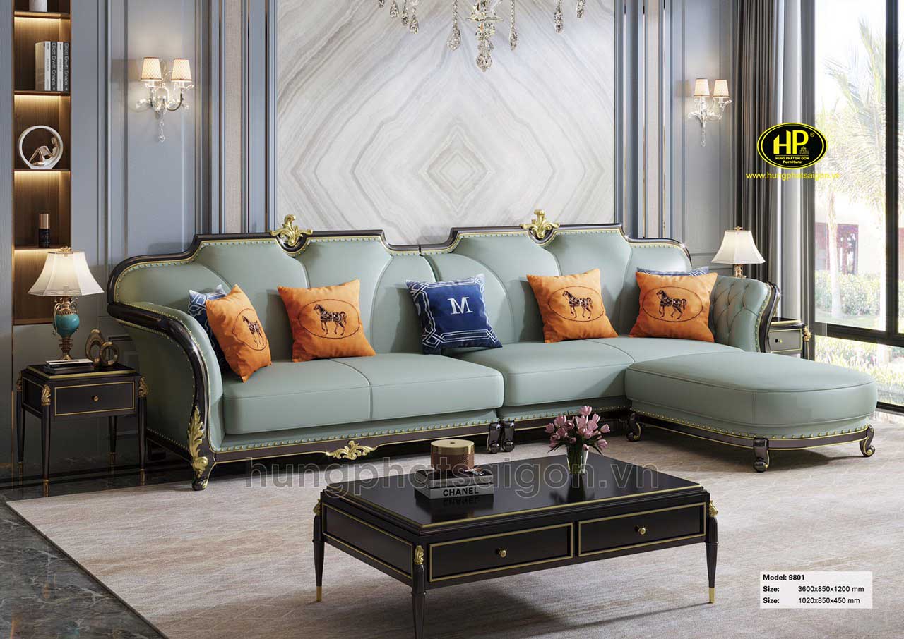 Sofa tân cổ điển góc L là sản phẩm nội thất tiện lợi, giúp tiết kiệm diện tích sinh hoạt 