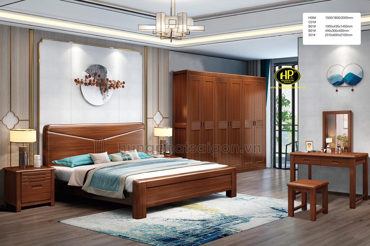 Tủ và giường bằng gỗ hiện đại, sang trọng 