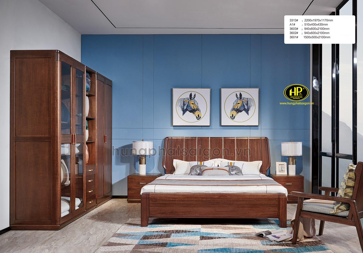 Bộ tủ và giường bằng gỗ phong cách hiện đại 