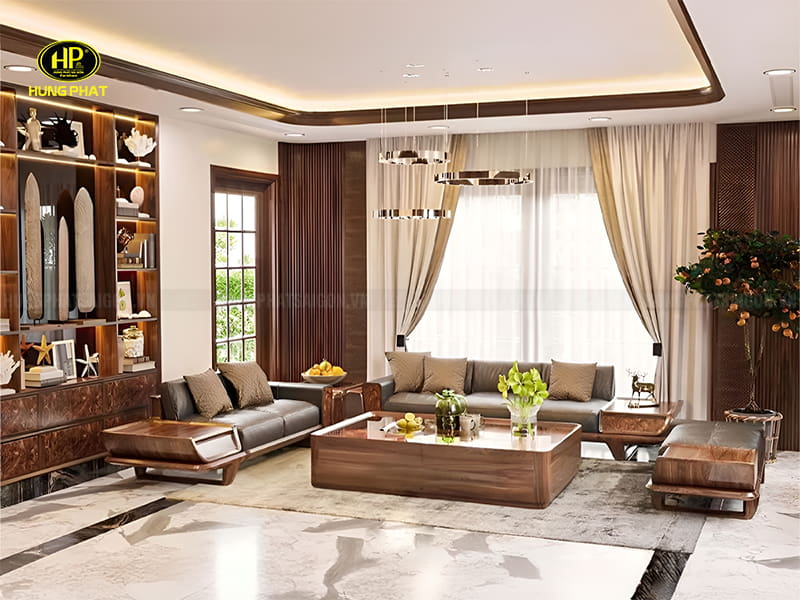 sofa gỗ óc chó 3 món hiện đại cao cấp ho-45