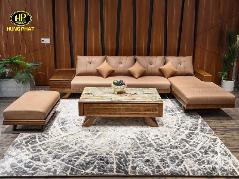 sofa gỗ sồi tự nhiên sang trọng hs-881a
