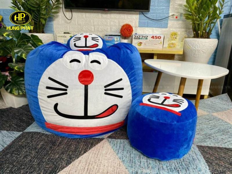 ghế lười quả lê doraemon xanh coban vải nhung gl-16