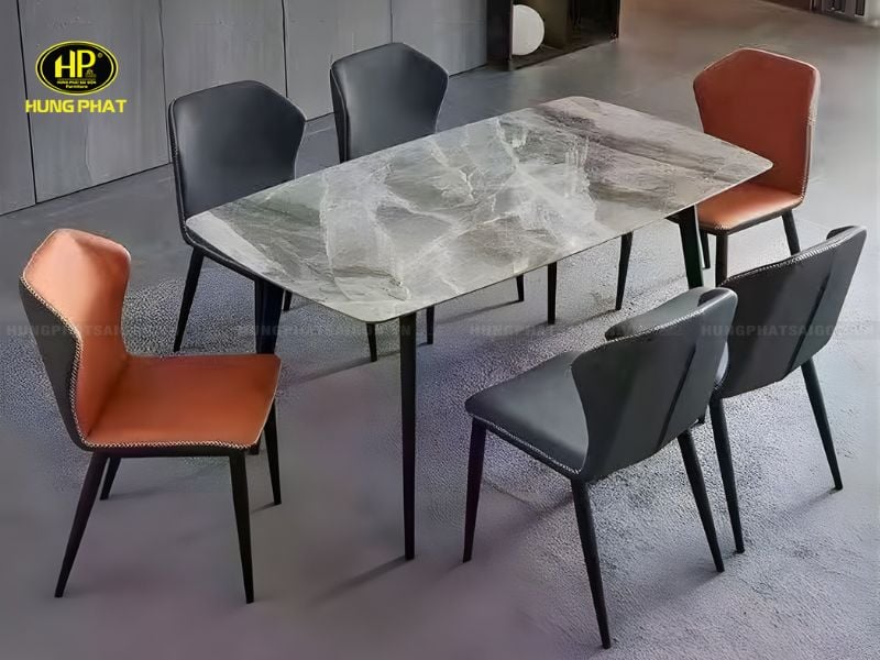 bàn ăn mặt đá 6 ghế hiện đại ba-1106-1