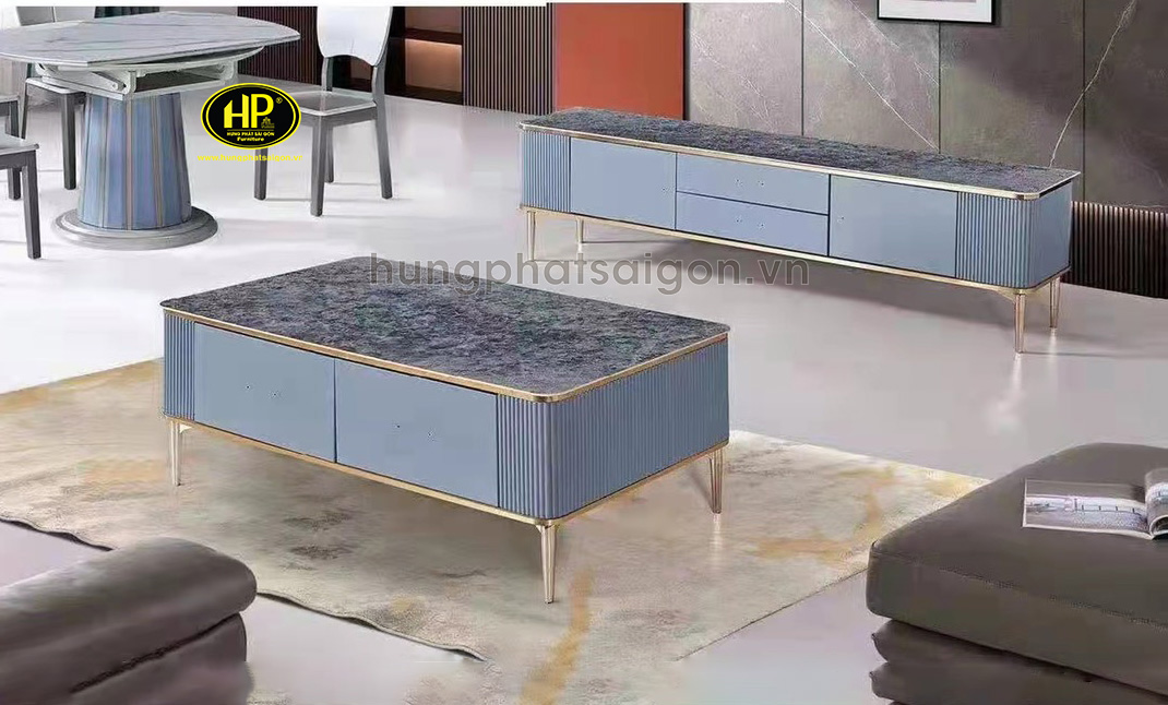 Combo bàn sofa + kệ tivi mặt đá cao cấp 368X