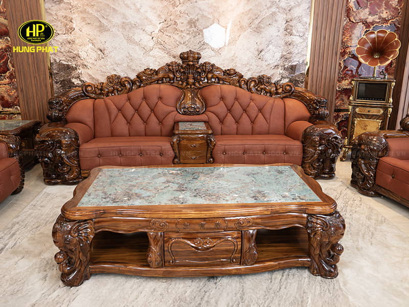 bàn trà sofa bộ salon cổ điển linh tượng hoàng gia 8009