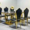 bộ bàn ăn mạ vàng mặt đen hiện đại vp-117
