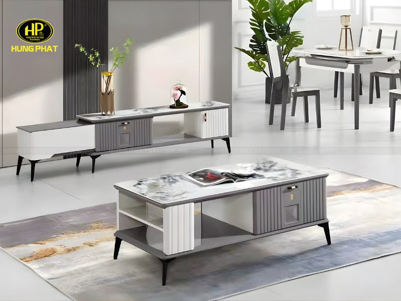 bộ bàn sofa kệ tivi mặt đá 55-12