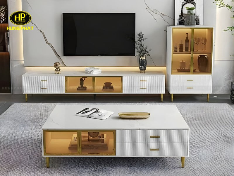 bộ bàn sofa kệ tivi mặt đá cao cấp g33