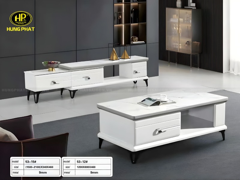 bộ bàn sofa kệ tivi mặt đá hiện đại 53-12