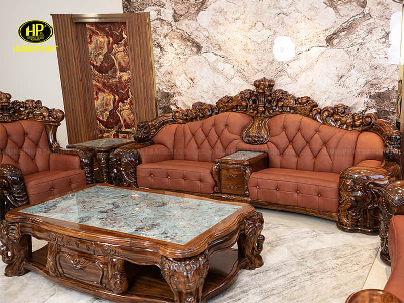 bộ sofa 1+2+3 gỗ mun da bò ý sf-8009