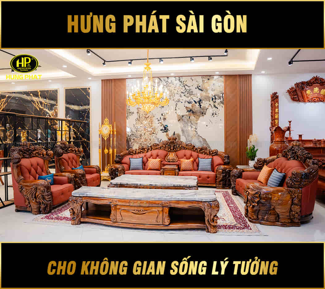 bộ sofa tân cổ điển gỗ mun da bò ý sf-8009 hưng phát sài gòn