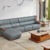 ghế sofa da bò gỗ mun cao cấp hiện đại f006