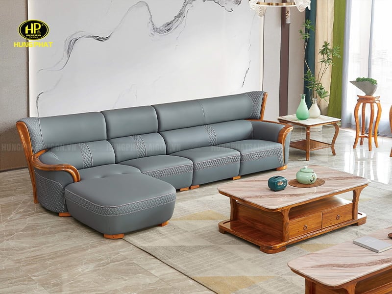 ghế sofa da bò gỗ mun cao cấp hiện đại f006