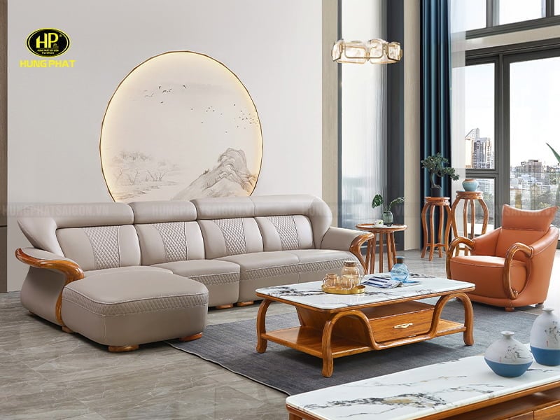 ghế sofa góc da bò ý phòng khách cao cấp f025