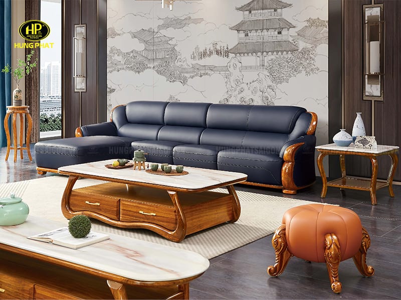 ghế sofa góc l gỗ mun sang trọng f022