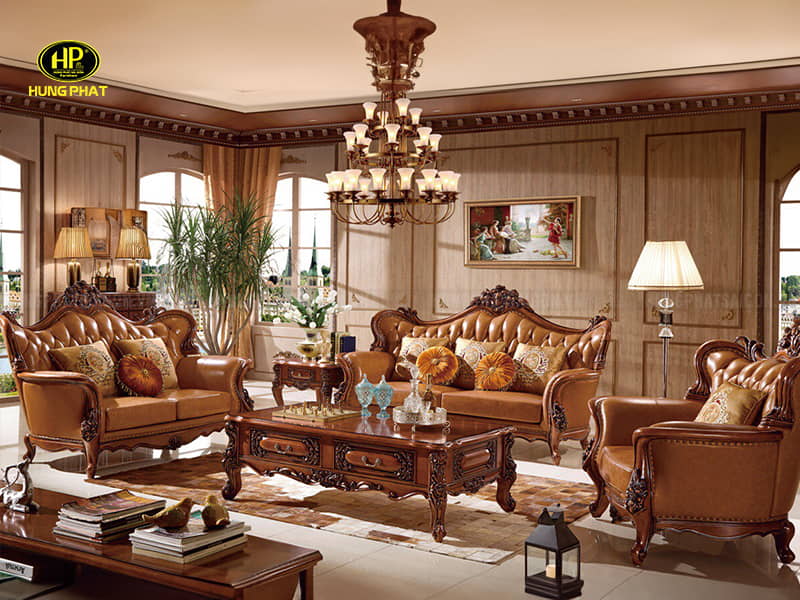 ghế sofa tân cổ điển da bò hp-762