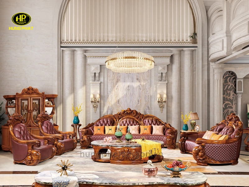 ghế sofa tân cổ điển da bò ý 19088