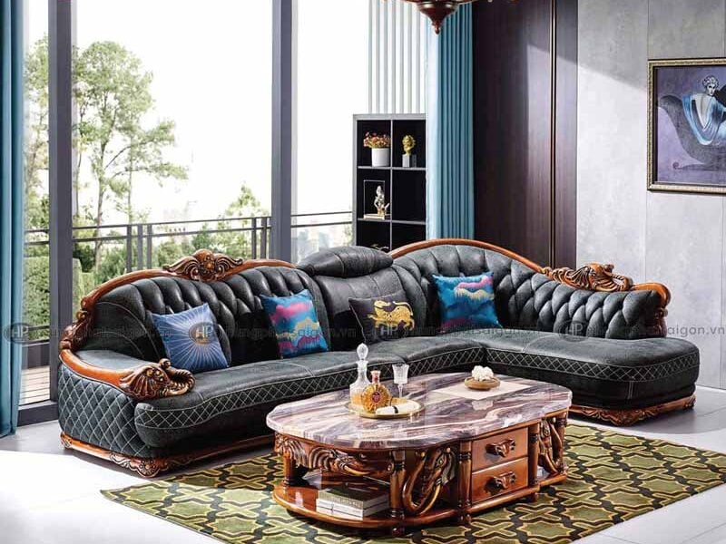 Ghế sofa tân cổ điển da bò Ý cao cấp B8