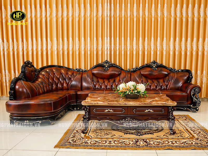 sofa tân cổ điển da bò 1436