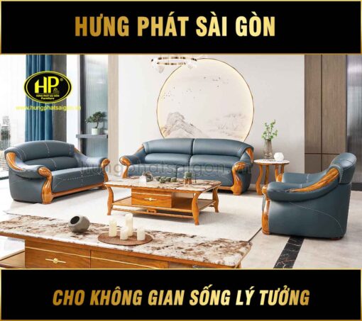 sofa da bò ý gỗ mun nam phi cao cấp f021