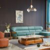 sofa da bò ý viền gỗ mun nam phí f019