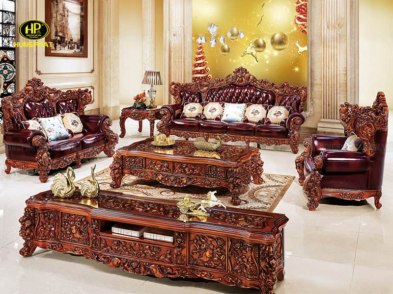 sofa tân cổ điển gỗ hương đỏ m-61
