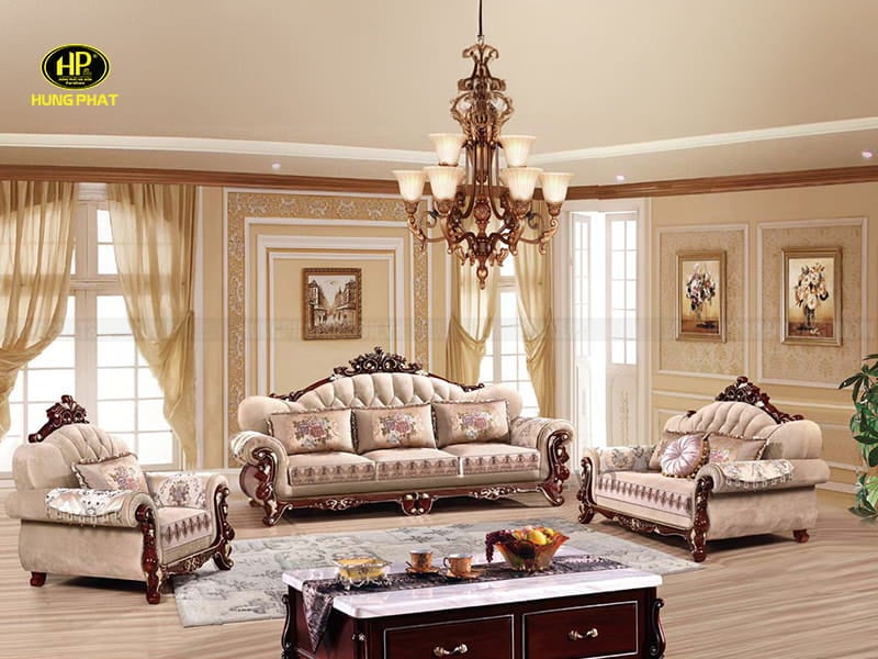 sofa tân cổ điển vải nỉ bộ 1+2+3 cao cấp m-089