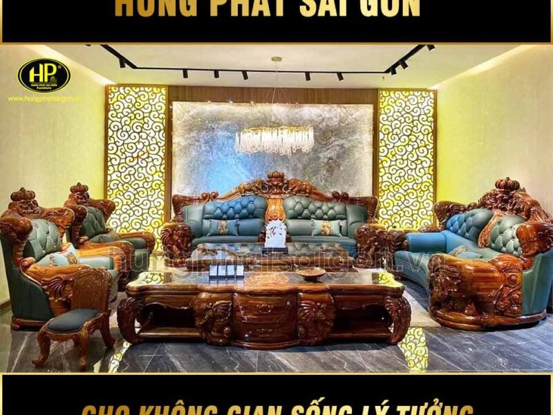 trọn bộ sofa tân cổ điển gỗ mun KU-859