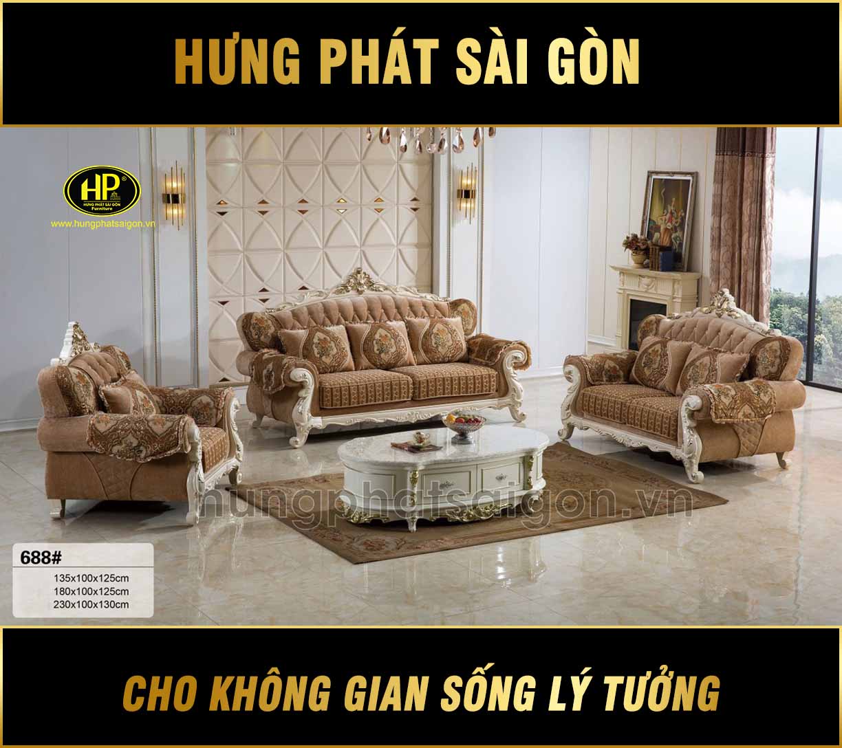 Sofa Vải Nỉ Tân Cổ Điển Nhập Khẩu TP-688