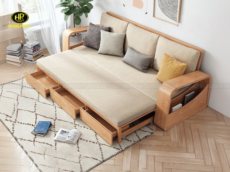 ghế sofa giường kéo gỗ sồi mẫu mới g-08s