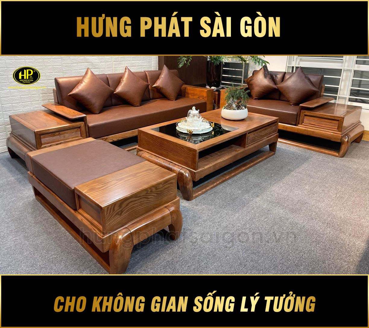 Sofa Gỗ Hương Vàng Cao Cấp HS-46