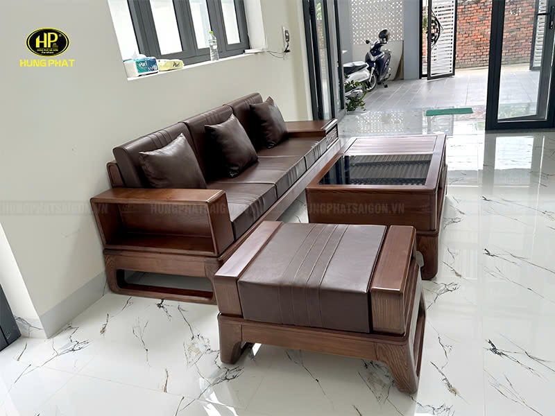 ghế sofa gỗ bọc da hs-23