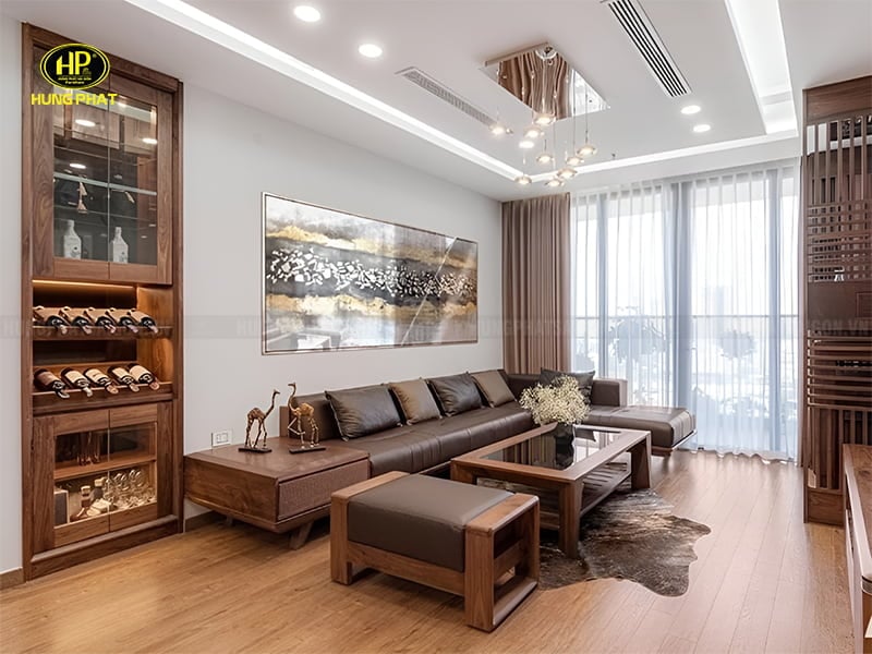 ghế sofa gỗ sồi góc l cao cấp hs-01