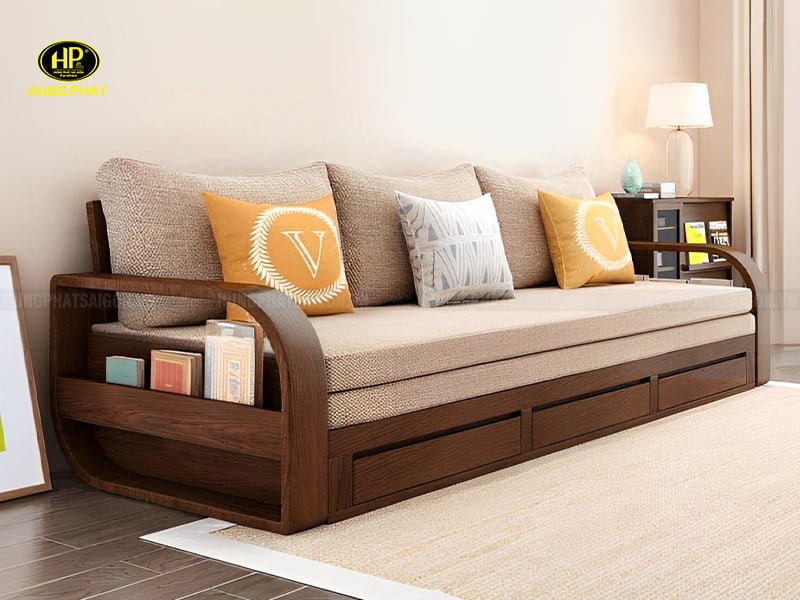 sofa giường gỗ mới nhất 2020 hưng phát g-08