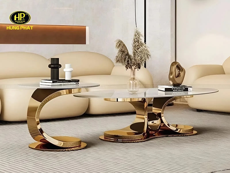 bàn trà đôi chân mạ vàng cao cấp nhập khẩu bt-2206g