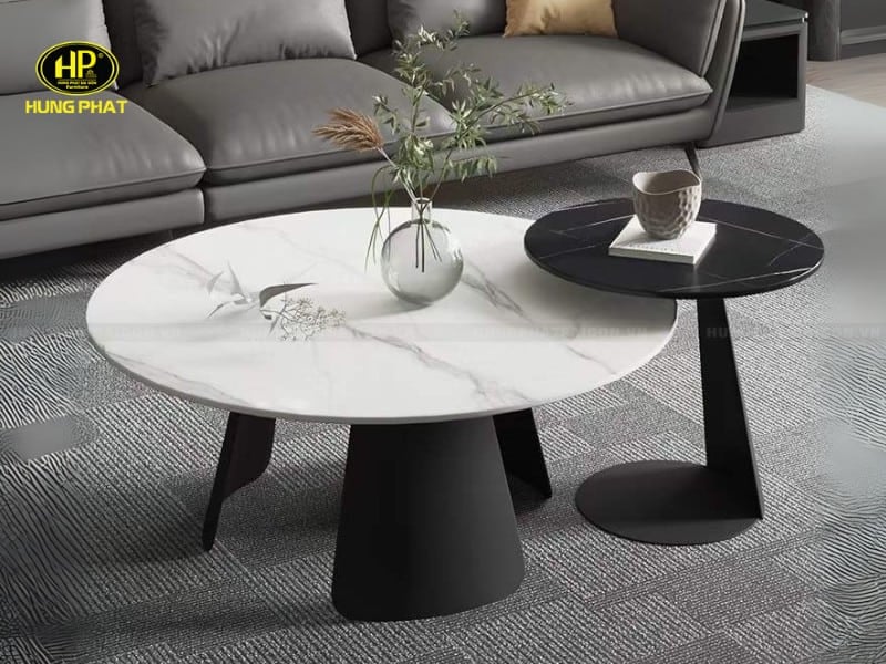bàn trà kép mặt đá tròn bt-301