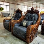 Combo Sofa Tân Cổ Điển Gỗ Mun Da Bò Ý Nhập Khẩu M-F163