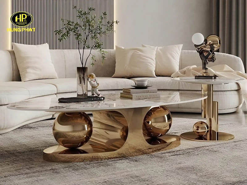 mẫu bàn sofa đôi mặt đá chân mạ vàng bt-2219g