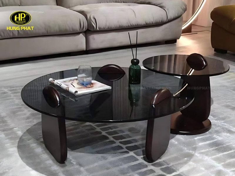 mẫu bàn sofa mặt đá chân gỗ hiện đại f-143