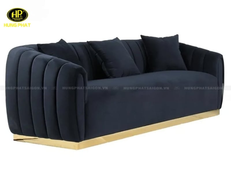 sofa nỉ chân inox mạ vàng h-104