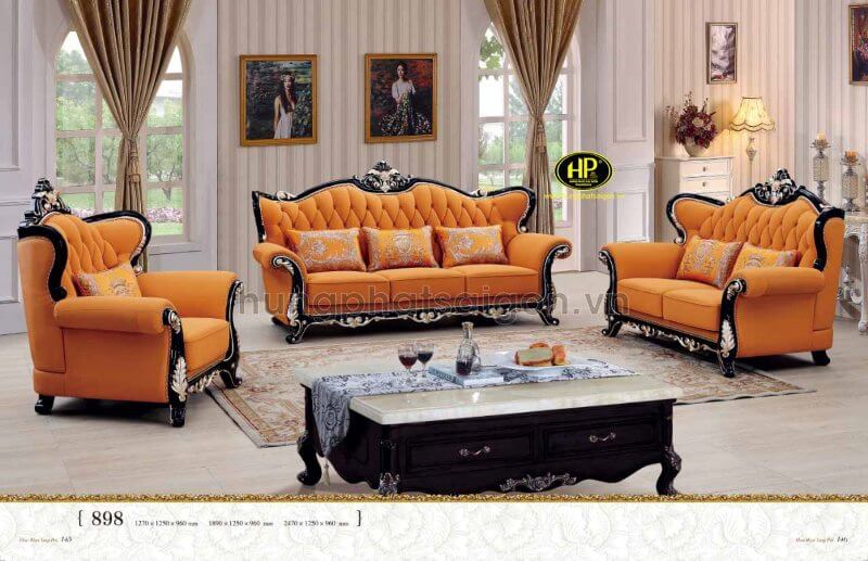 ghế sofa tân cổ điển màu cam h898