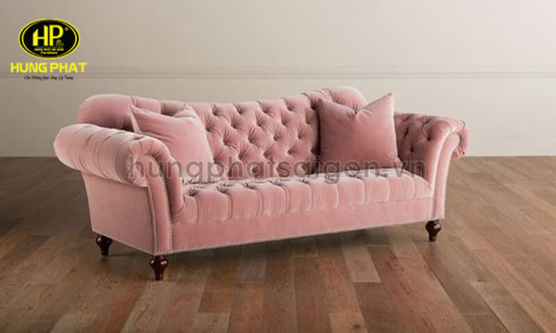 ghế sofa vải nhung màu hồng